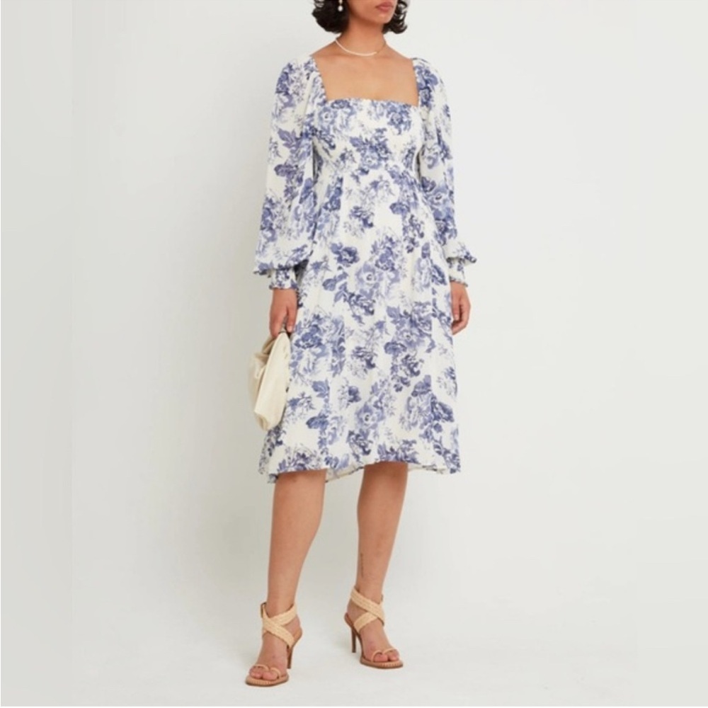 🔥 Closet Sale! Reformation-Inspired | o.p.t Blue & White Long Sleeve Sundress